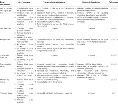 It’s What and When You Eat: An Overview of Transcriptional and Epigenetic Responses to Dietary Perturbations in Pancreatic Islets